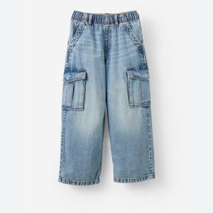 Cotton On Blue Denim Cargo Wide Leg Girls Jeans Elastic baggy